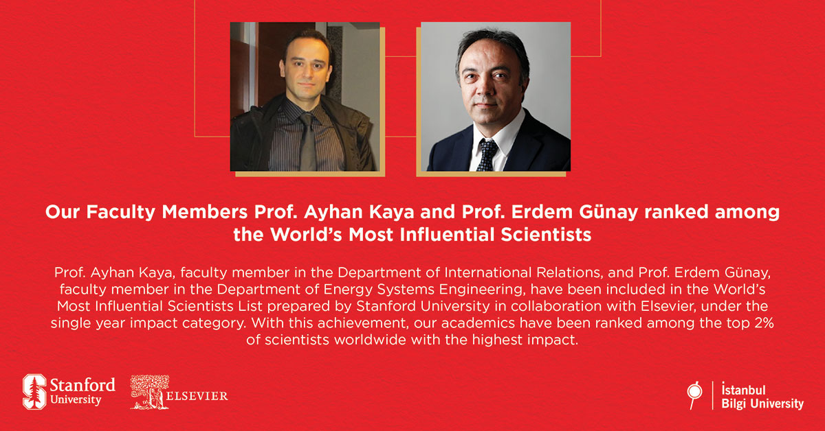Our Faculty Members Prof. Ayhan Kaya and Prof. Erdem Günay ranked among the World’s Most Influential Scientists Our Faculty Members Prof. Ayhan Kaya and Prof. Erdem Günay ranked among the World’s Most Influential Scientists